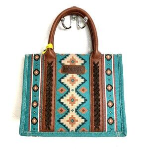Wrangler Tote Bag Ladies Southwestern Dual Sided Dark Turquoise Wide WG2203-812